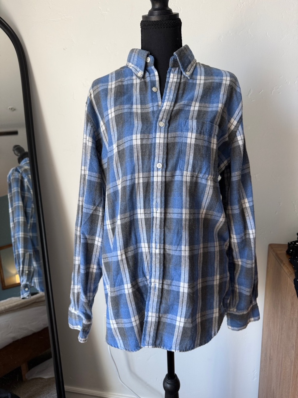 Brandy Melville Blue and Gray Plaid Button-Down Shirt